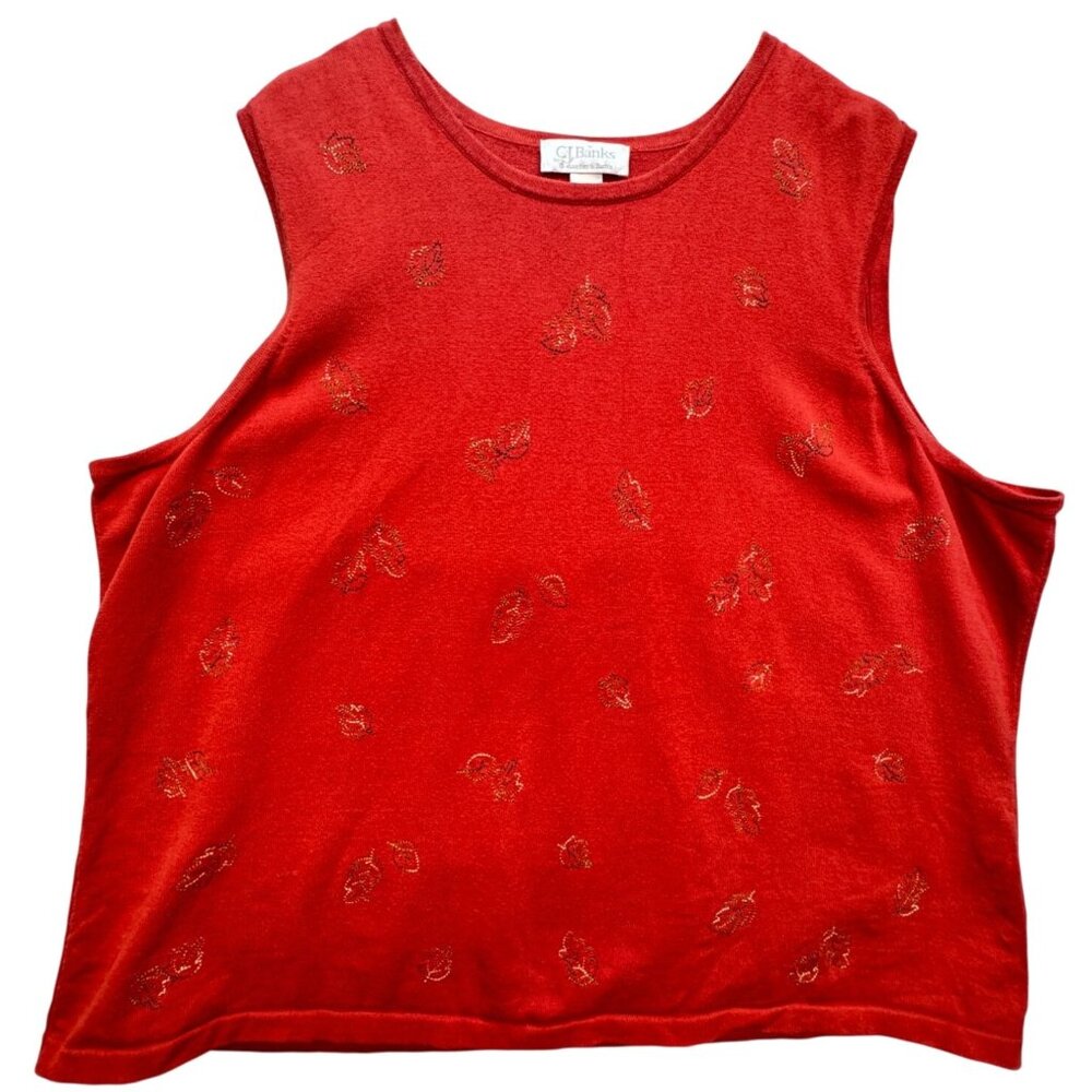 C.J Banks Women's Cotton Thermal Tank Top Knit Sleeveless Size 3X Red Leaf Print